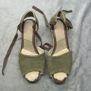 UGG Sandals Women 8 Green Sheepskin Australia Espadrille Wedge Delmar Jute Ankle